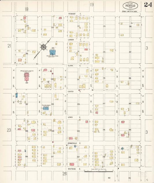 Sanborn Fire Insurance Map from Pocatello, Bannock County, Idaho (1915), Sheet #0024 - Historic Sanborn Fire Insurance Map Print, vintage old map wall art, antique decor, genealogy gift, Idaho Idaho map