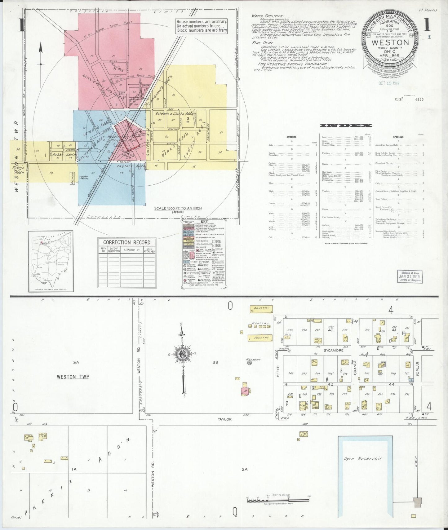 Sanborn Fire Insurance Map from Weston, Wood County, Ohio (1948), Sheet #0001 - Complete Map Set gallery image, historic Sanborn map, vintage wall art, Ohio Ohio
