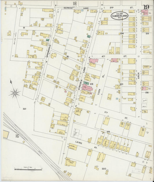 Allegany, Maryland - 1897 - Sanborn Fire Insurance Map, Sheet #0019 - Historic Sanborn Fire Insurance Map Print, Allegany Maryland 1897 0019 vintage old map wall art