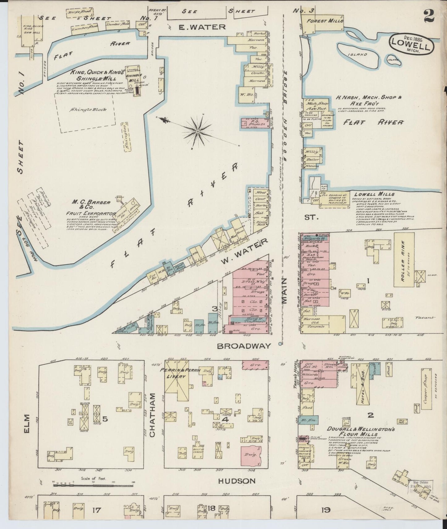 Sanborn Fire Insurance Map from Lowell, Kent County, Michigan (1885), Sheet #0002 - Complete Map Set gallery image, historic Sanborn map, vintage wall art, Michigan Michigan