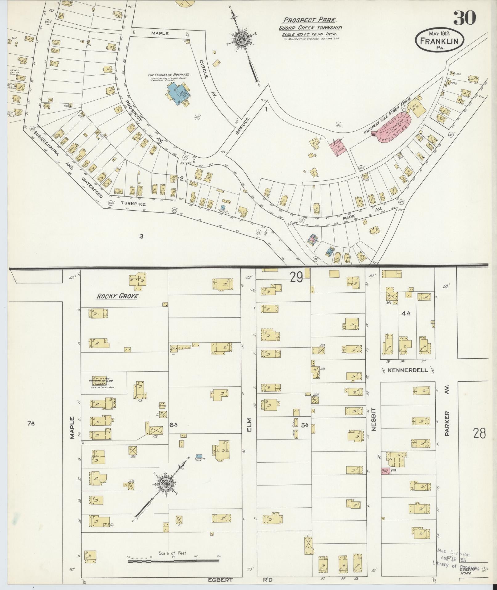 Sanborn Fire Insurance Map from Franklin, Venango County, Pennsylvania (1912), Sheet #0030 - Historic Sanborn Fire Insurance Map Print, vintage old map wall art, antique decor, genealogy gift, Pennsylvania Pennsylvania map