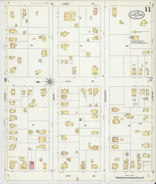 Sanborn Fire Insurance Map from Vineland, Cumberland County, New Jersey (1906), Sheet #0011 - Historic Sanborn Fire Insurance Map Print, vintage old map wall art, antique decor, genealogy gift, New Jersey New Jersey map