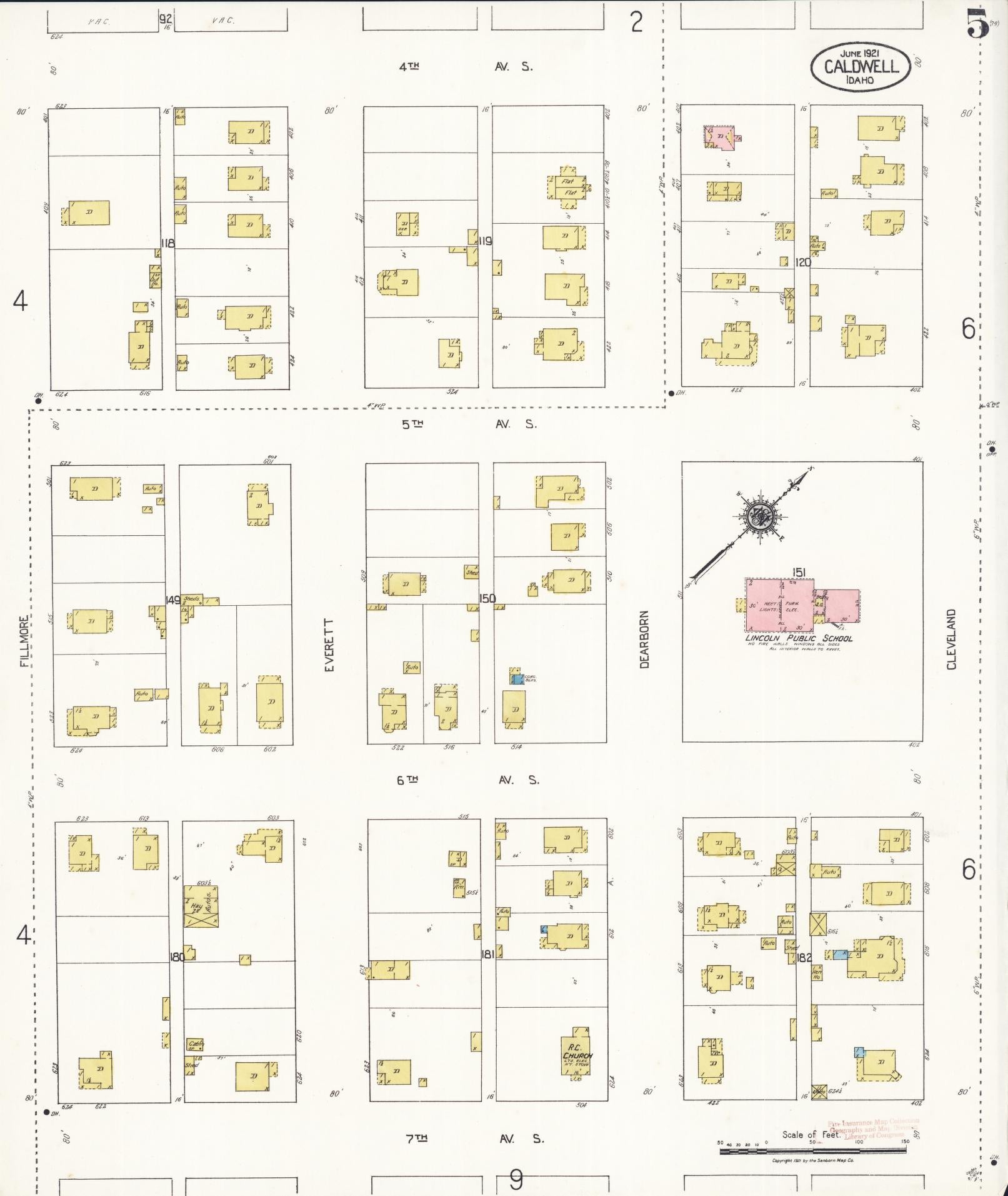 Sanborn Fire Insurance Map from Caldwell, Canyon County, Idaho (1921), Sheet #0005 - Historic Sanborn Fire Insurance Map Print, vintage old map wall art, antique decor, genealogy gift, Idaho Idaho map