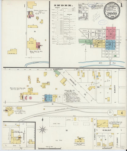 Sanborn Fire Insurance Map from Spencer, Owen County, Indiana (1898), Sheet #0001 - Historic Sanborn Fire Insurance Map Print, vintage old map wall art, antique decor, genealogy gift, Indiana Indiana map