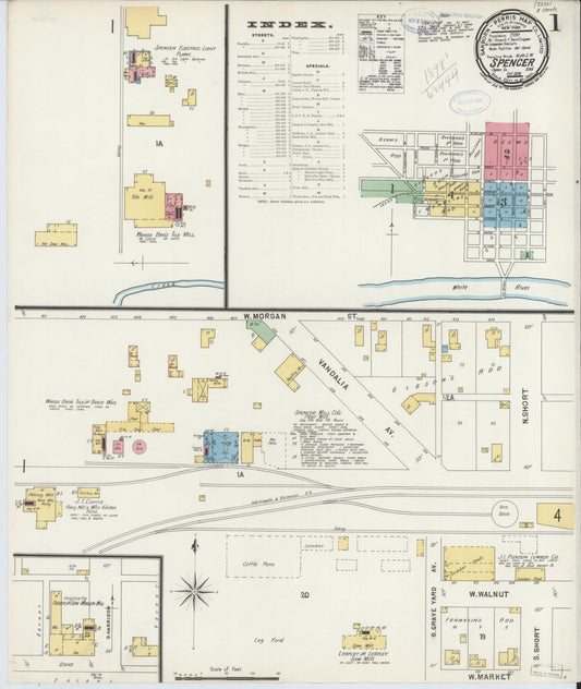 Sanborn Fire Insurance Map from Spencer, Owen County, Indiana (1898), Sheet #0001 - Historic Sanborn Fire Insurance Map Print, vintage old map wall art, antique decor, genealogy gift, Indiana Indiana map