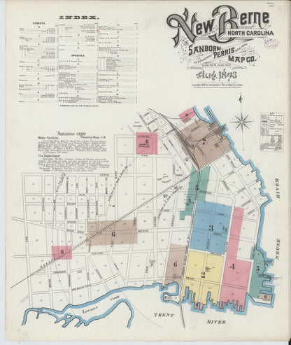 Sanborn Fire Insurance Map from New Bern, Craven County, North Carolina (1893), Sheet #0001 - Complete Map Set gallery image, historic Sanborn map, vintage wall art, North Carolina North Carolina