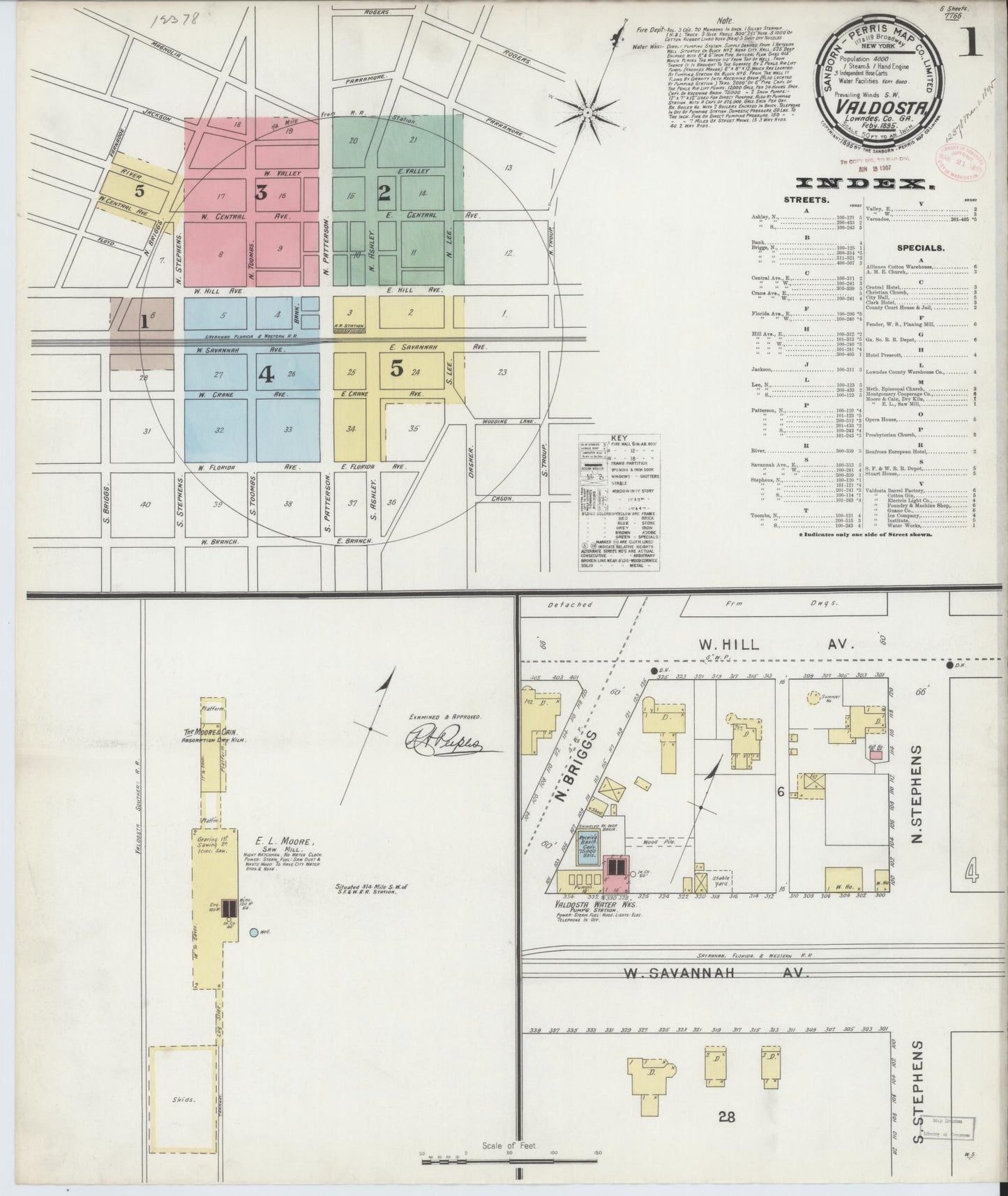 Sanborn Fire Insurance Map from Valdosta, Lowndes County, Georgia (1895), Sheet #0001 - Historic Sanborn Fire Insurance Map Print, vintage old map wall art, antique decor, genealogy gift, Georgia Georgia map
