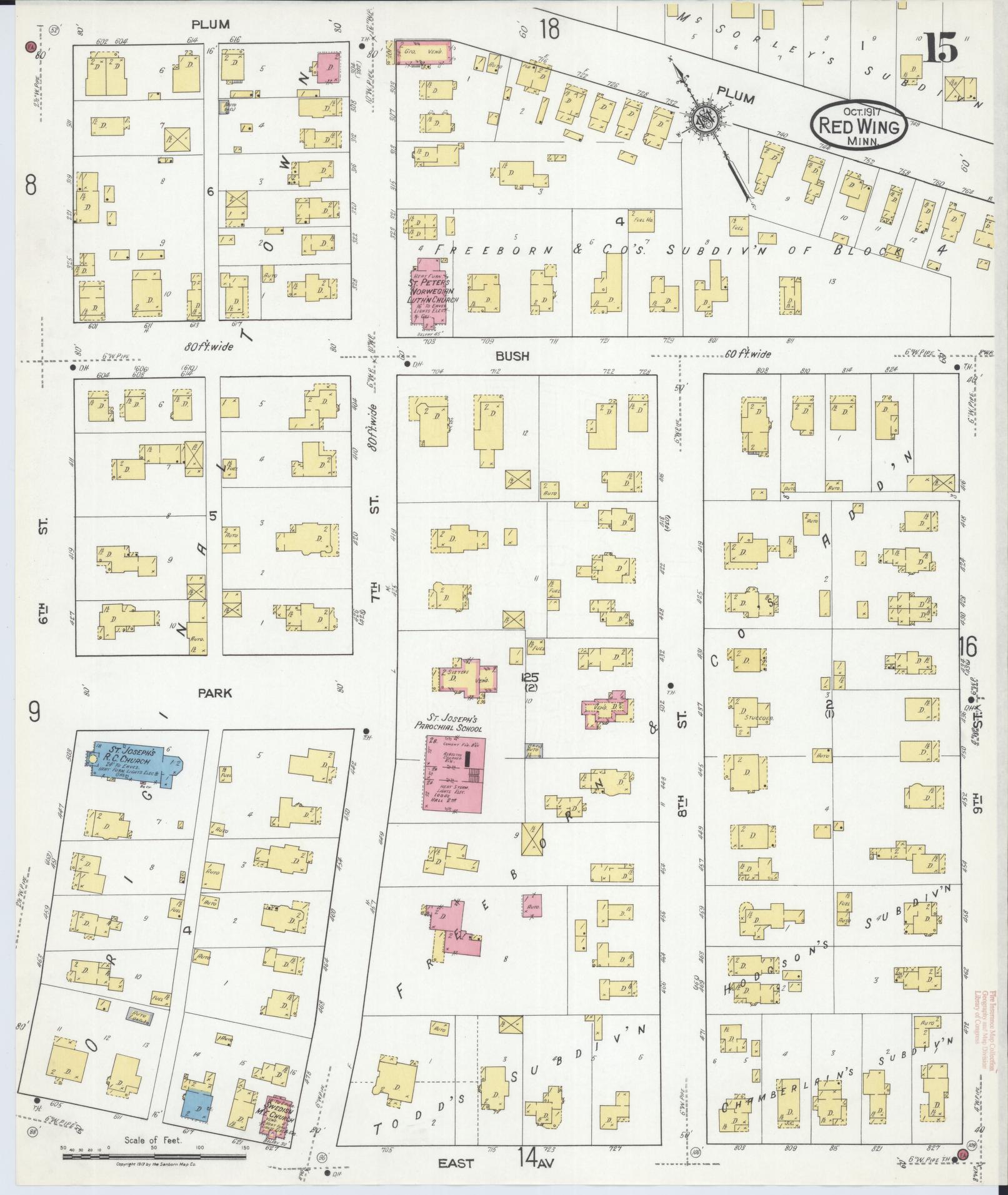 Sanborn Fire Insurance Map from Red Wing, Goodhue County, Minnesota (1917), Sheet #0015 - Complete Map Set gallery image, historic Sanborn map, vintage wall art, Minnesota Minnesota