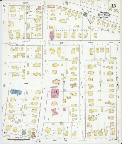 Sanborn Fire Insurance Map from Red Wing, Goodhue County, Minnesota (1917), Sheet #0015 - Complete Map Set gallery image, historic Sanborn map, vintage wall art, Minnesota Minnesota