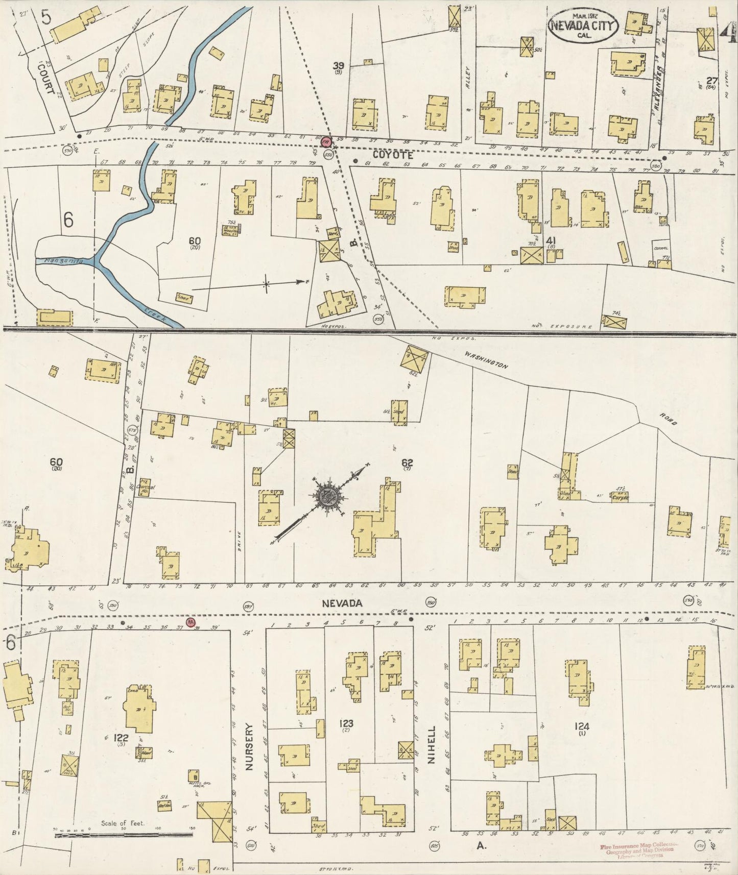 Sanborn Fire Insurance Map from Nevada City, Nevada County, California (1912), Sheet #0004 - Complete Map Set gallery image, historic Sanborn map, vintage wall art, Nevada City Nevada