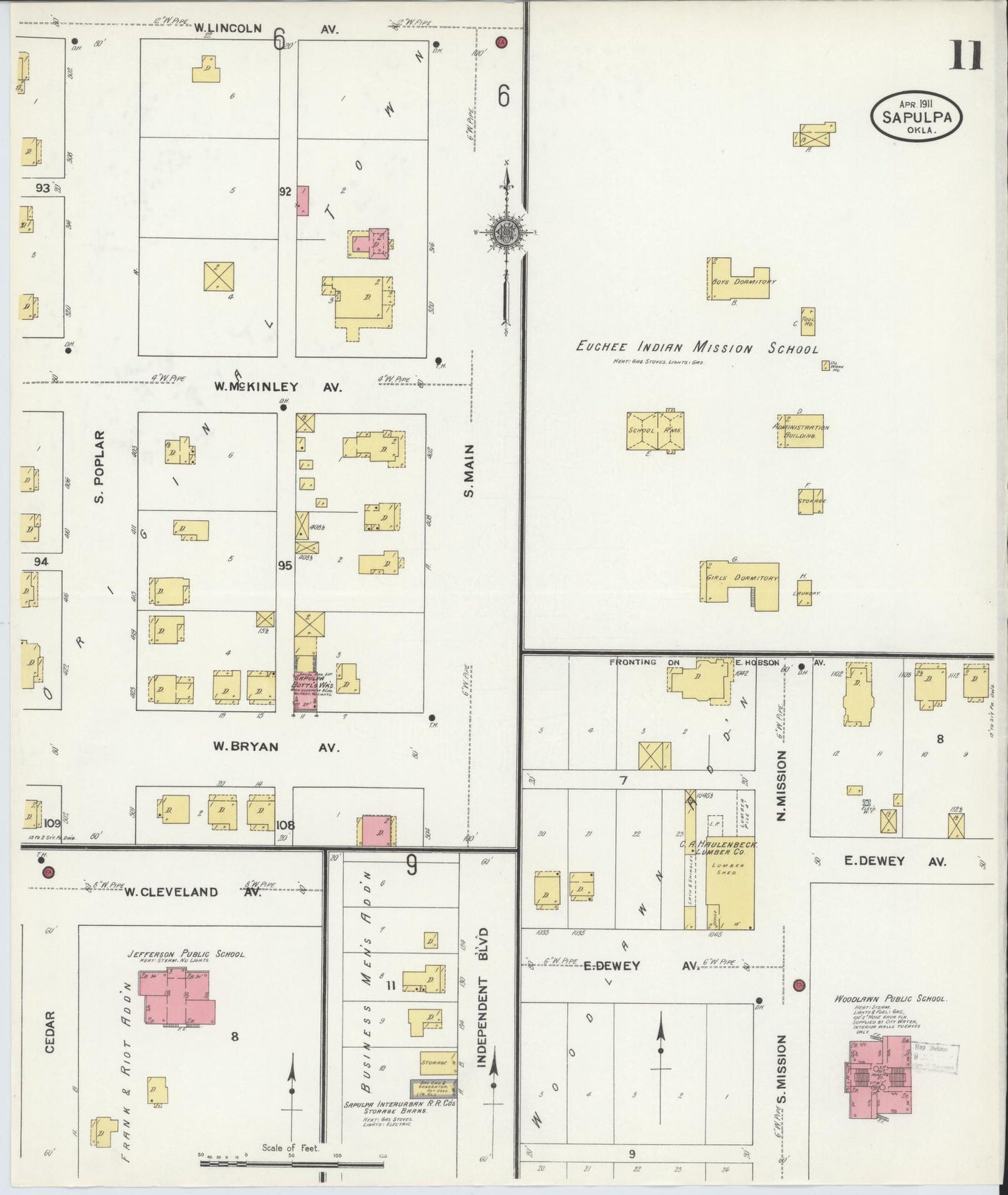 Sanborn Fire Insurance Map from Sapulpa, Creek County, Oklahoma (1911), Sheet #0011 - Complete Map Set gallery image, historic Sanborn map, vintage wall art, Oklahoma Oklahoma