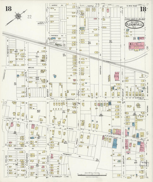Sanborn Fire Insurance Map from Pleasantville, Atlantic County, New Jersey (1924), Sheet #0018 - Historic Sanborn Fire Insurance Map Print, vintage old map wall art, antique decor, genealogy gift, New Jersey New Jersey map