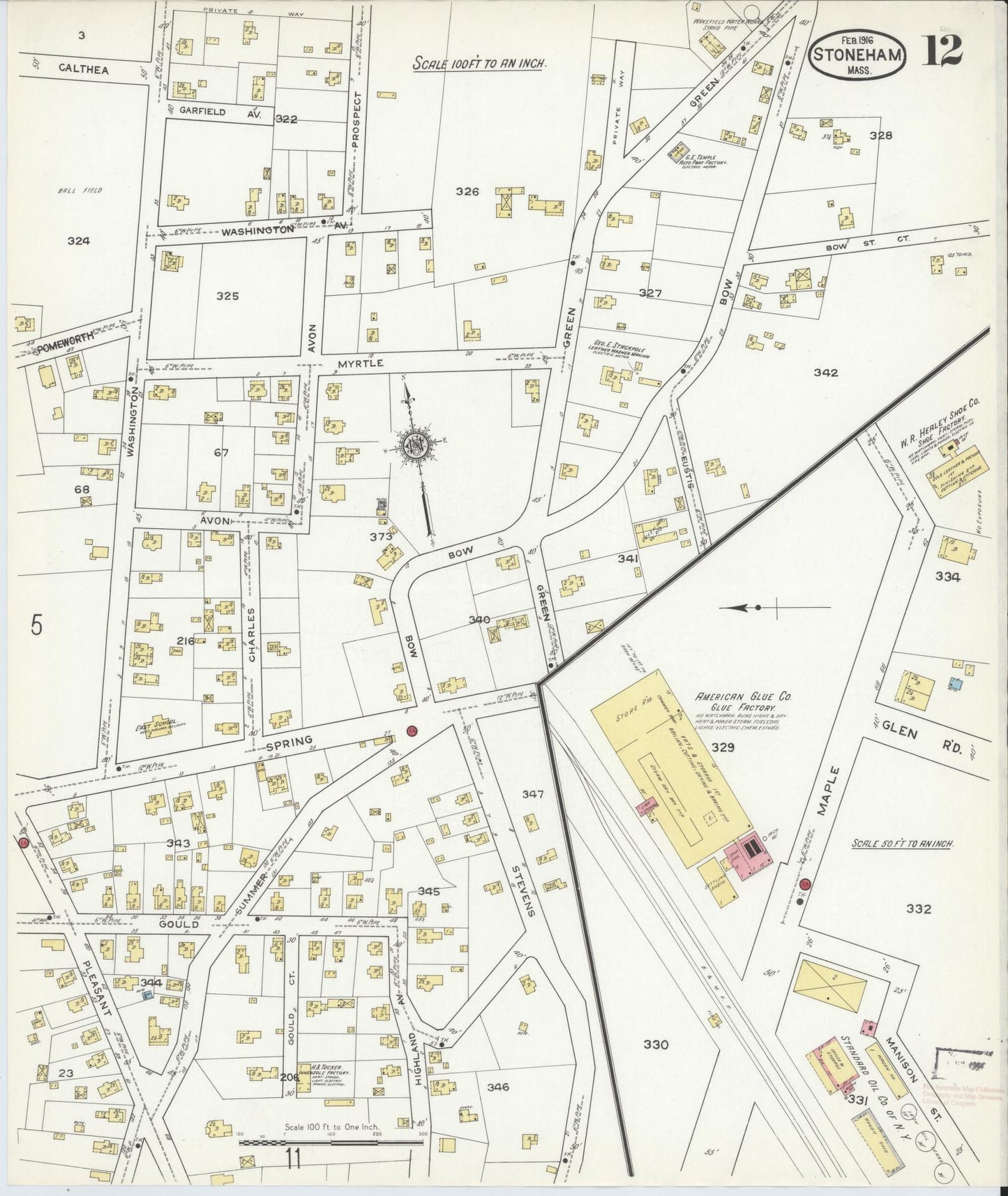 Sanborn Fire Insurance Map from Stoneham, Middlesex County, Massachusetts (1916), Sheet #0012 - Historic Sanborn Fire Insurance Map Print, vintage old map wall art, antique decor, genealogy gift, Massachusetts Massachusetts map