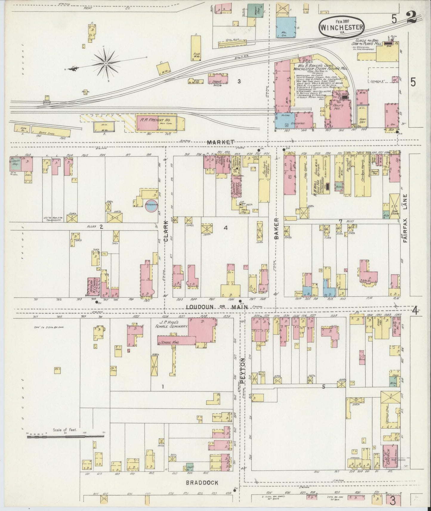 Sanborn Fire Insurance Map from Winchester, Independent Cities, Virginia (1897), Sheet #0002 - Complete Map Set gallery image, historic Sanborn map, vintage wall art, Virginia Virginia