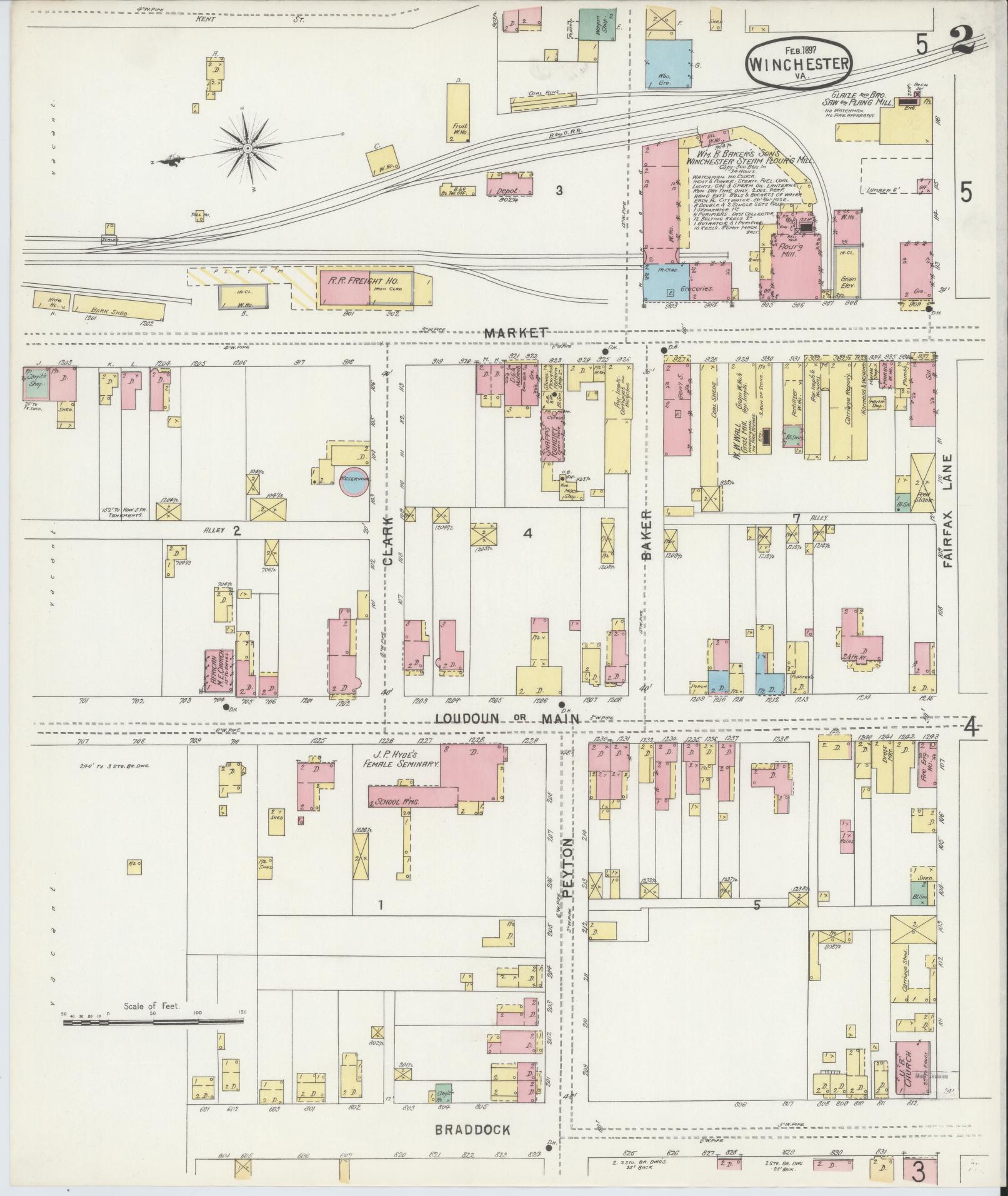 Sanborn Fire Insurance Map from Winchester, Independent Cities, Virginia (1897), Sheet #0002 - Complete Map Set gallery image, historic Sanborn map, vintage wall art, Virginia Virginia