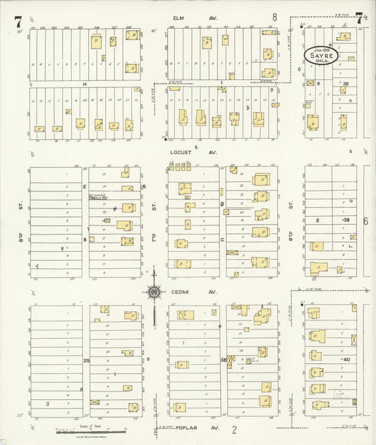 Sanborn Fire Insurance Map from Sayre, Beckham County, Oklahoma (1924), Sheet #0007 - Historic Sanborn Fire Insurance Map Print, vintage old map wall art, antique decor, genealogy gift, Oklahoma Oklahoma map