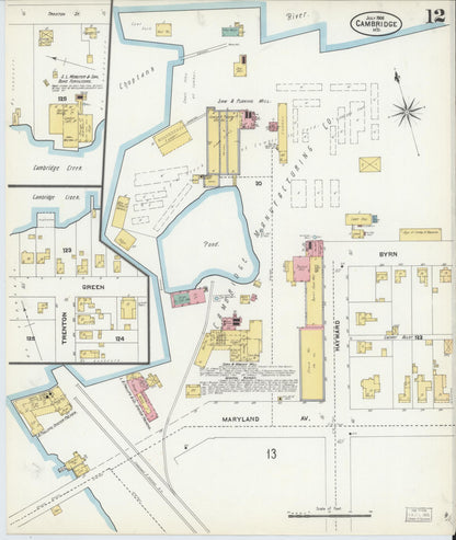 Sanborn Fire Insurance Map from Cambridge, Dorchester County, Maryland (1906), Sheet #0012 - Complete Map Set gallery image, historic Sanborn map, vintage wall art, Maryland Maryland