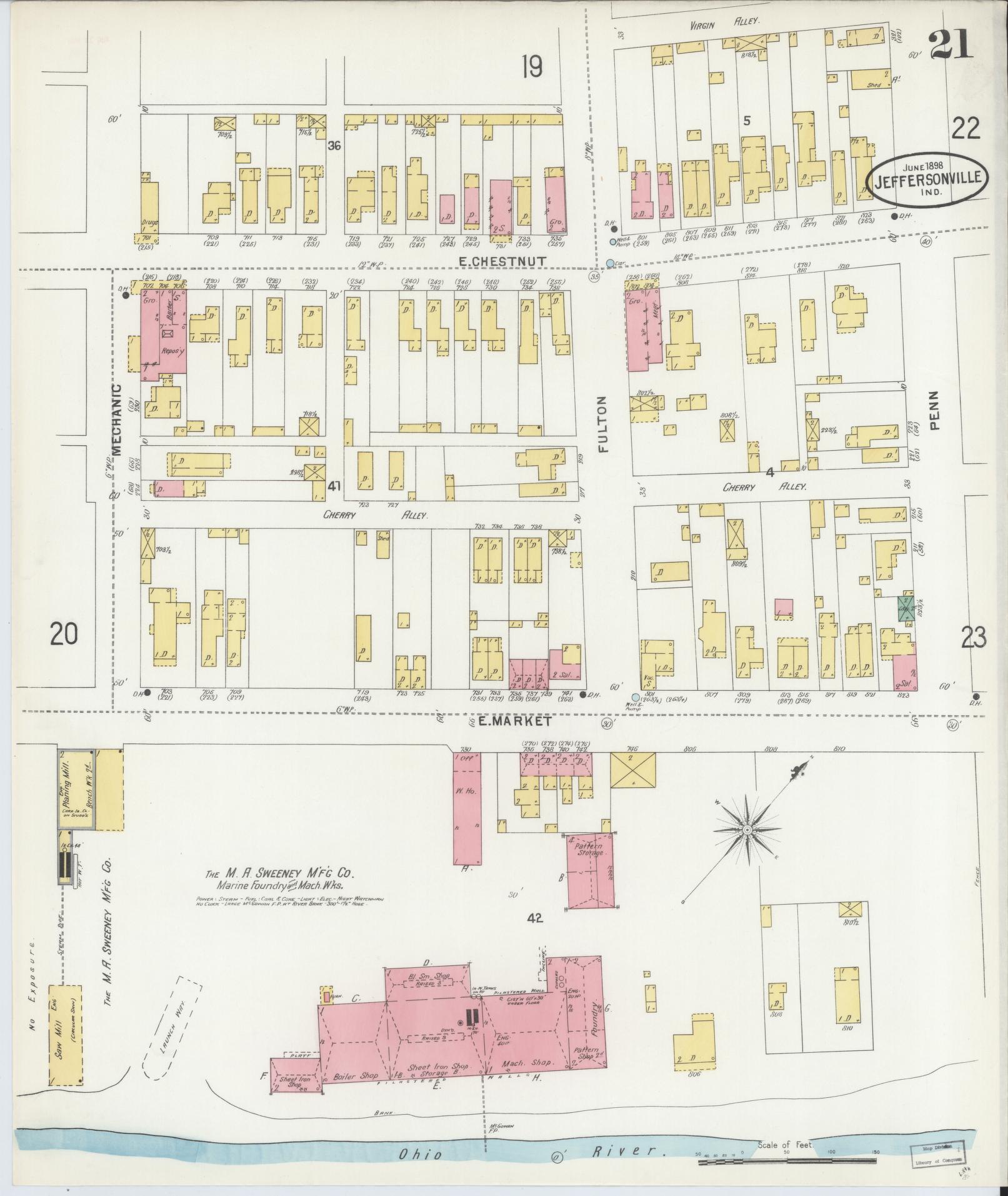 Sanborn Fire Insurance Map from Jeffersonville, Clark County, Indiana (1898), Sheet #0021 - Complete Map Set gallery image, historic Sanborn map, vintage wall art, Indiana Indiana