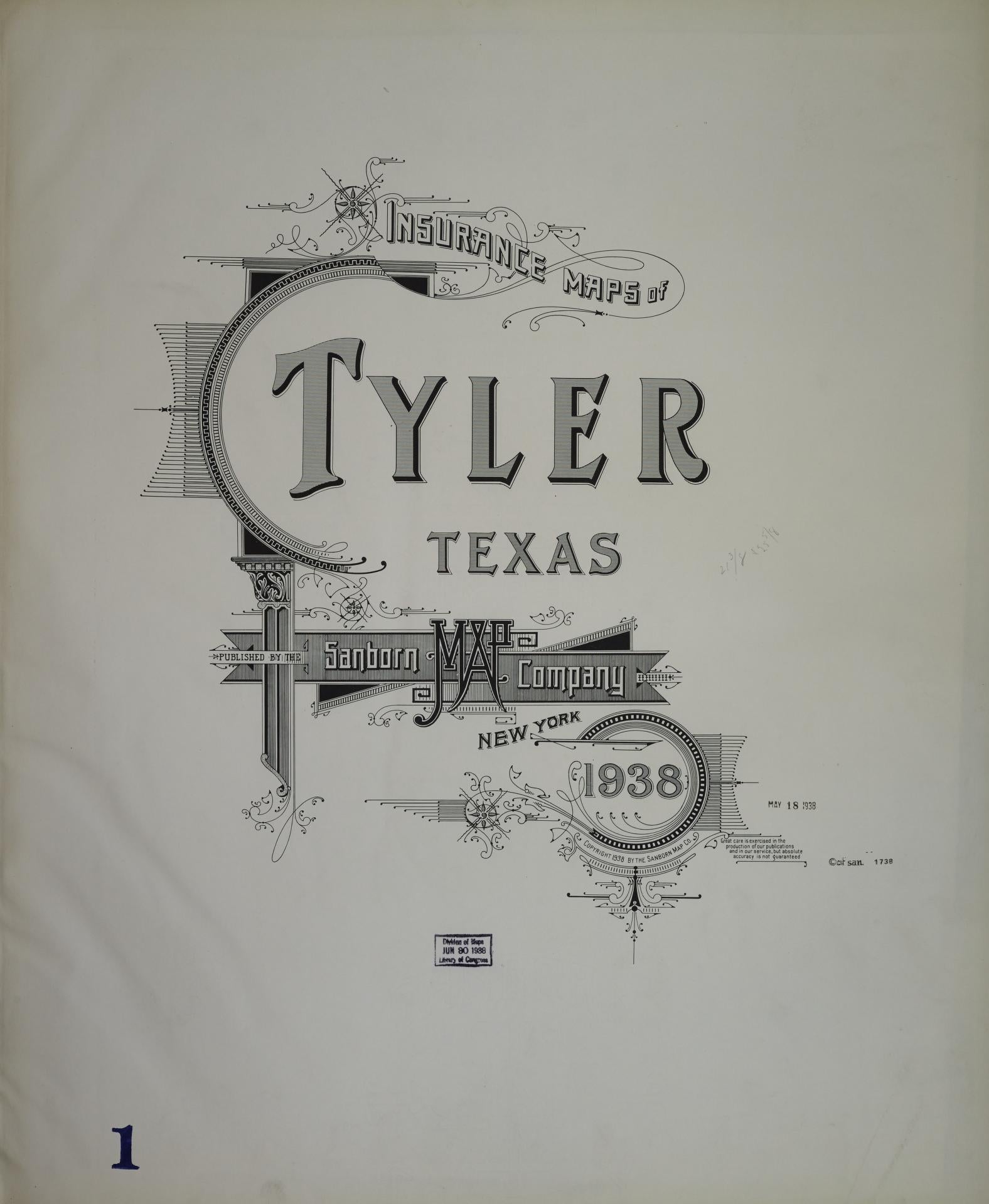Sanborn Fire Insurance Map from Tyler, Smith County, Texas (1938), Sheet #0001 - Historic Sanborn Fire Insurance Map Print, vintage old map wall art, antique decor, genealogy gift, Texas Texas map
