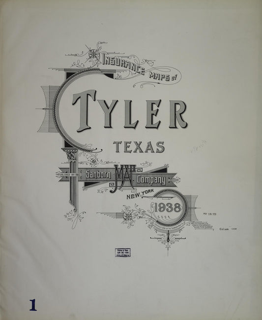 Sanborn Fire Insurance Map from Tyler, Smith County, Texas (1938), Sheet #0001 - Historic Sanborn Fire Insurance Map Print, vintage old map wall art, antique decor, genealogy gift, Texas Texas map