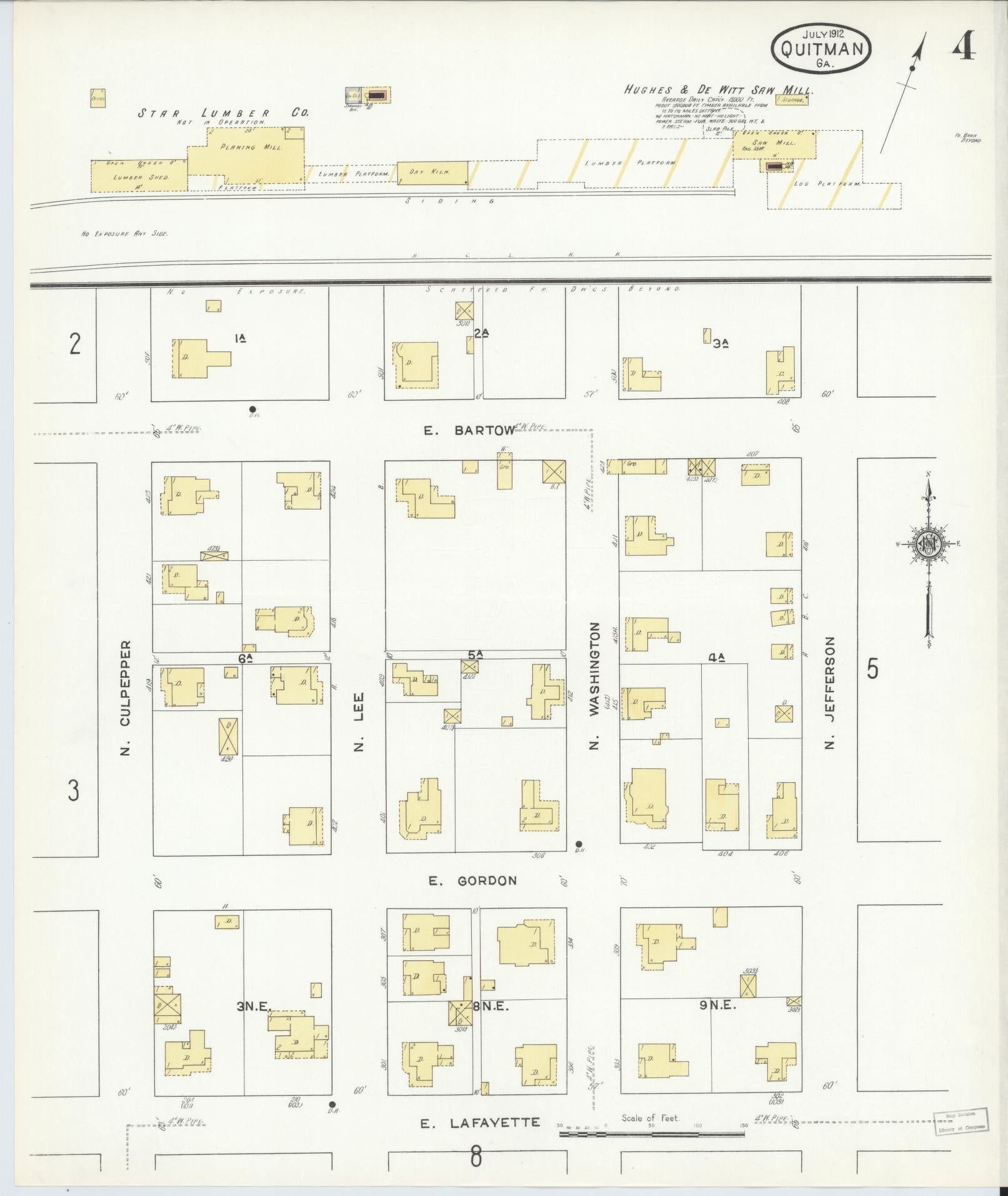 Sanborn Fire Insurance Map from Quitman, Brooks County, Georgia (1912), Sheet #0004 - Historic Sanborn Fire Insurance Map Print, vintage old map wall art, antique decor, genealogy gift, Georgia Georgia map