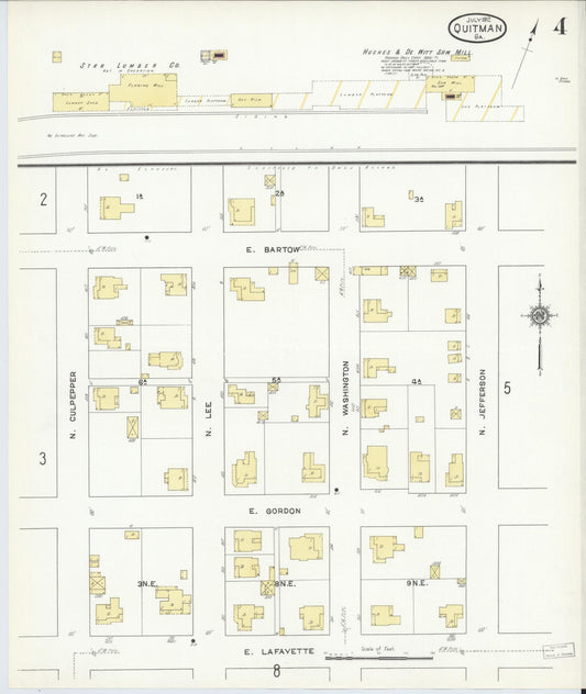 Sanborn Fire Insurance Map from Quitman, Brooks County, Georgia (1912), Sheet #0004 - Historic Sanborn Fire Insurance Map Print, vintage old map wall art, antique decor, genealogy gift, Georgia Georgia map