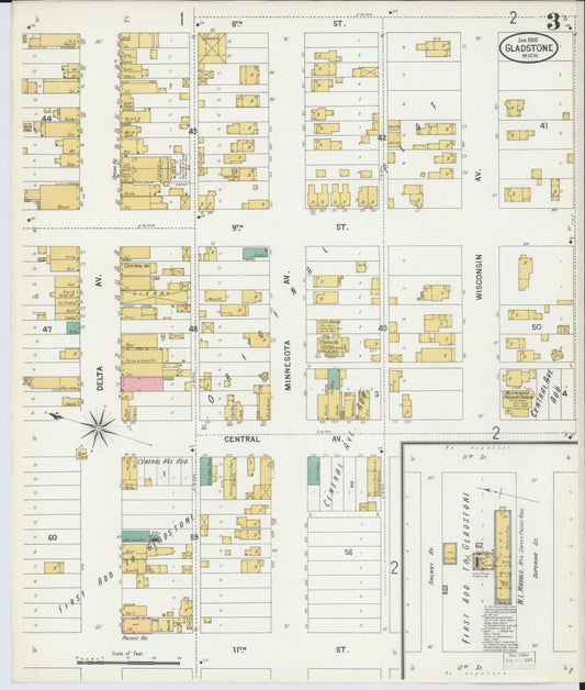 Sanborn Fire Insurance Map from Gladstone, Delta County, Michigan (1900), Sheet #0003 - Historic Sanborn Fire Insurance Map Print, vintage old map wall art, antique decor, genealogy gift, Michigan Michigan map