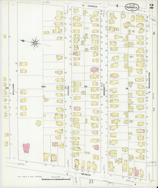 Sanborn Fire Insurance Map from Hornell, Steuben County, New York (1909), Sheet #0002 - Complete Map Set gallery image, historic Sanborn map, vintage wall art, New York New York
