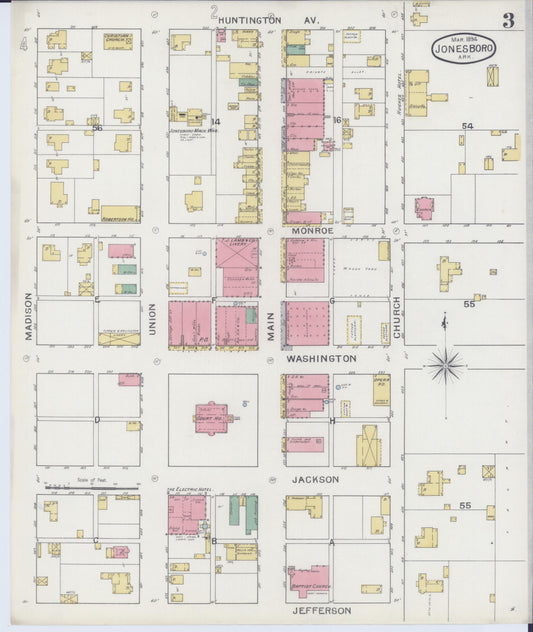 Sanborn Fire Insurance Map from Jonesboro, Craighead County, Arkansas (1894), Sheet #0003 - Historic Sanborn Fire Insurance Map Print, vintage old map wall art, antique decor, genealogy gift, Arkansas Arkansas map