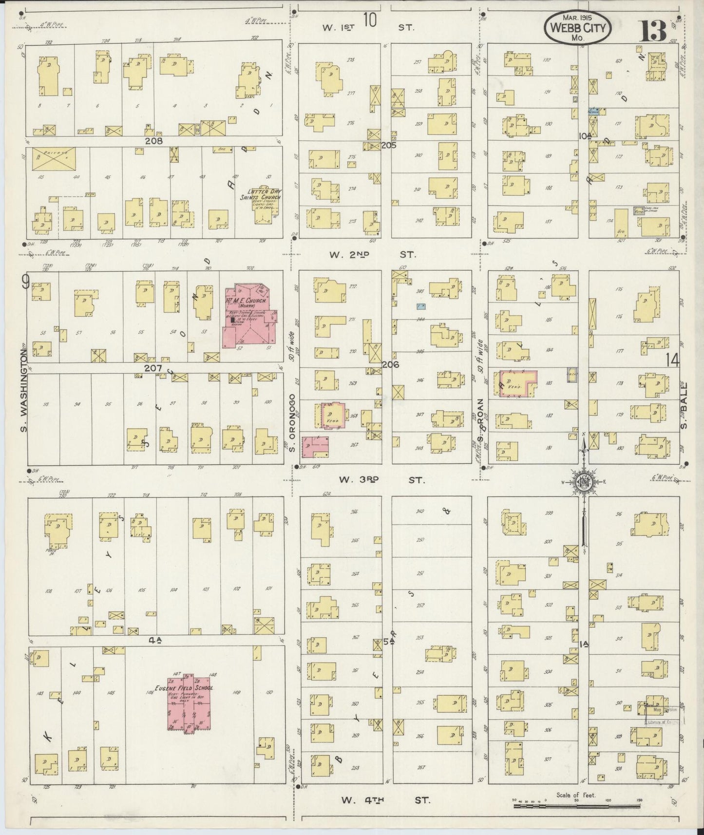 Sanborn Fire Insurance Map from Webb City, Jasper County, Missouri (1915), Sheet #0013 - Complete Map Set gallery image, historic Sanborn map, vintage wall art, Missouri Missouri