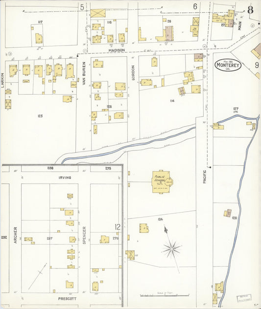 Sanborn Fire Insurance Map from Monterey, Monterey County, California (1905), Sheet #0008 - Historic Sanborn Fire Insurance Map Print, vintage old map wall art, antique decor, genealogy gift, California California map