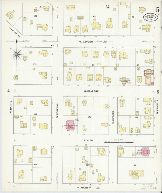 Sanborn Fire Insurance Map from Terrell, Kaufman County, Texas (1909), Sheet #0005 - Historic Sanborn Fire Insurance Map Print, vintage old map wall art, antique decor, genealogy gift, Texas Texas map
