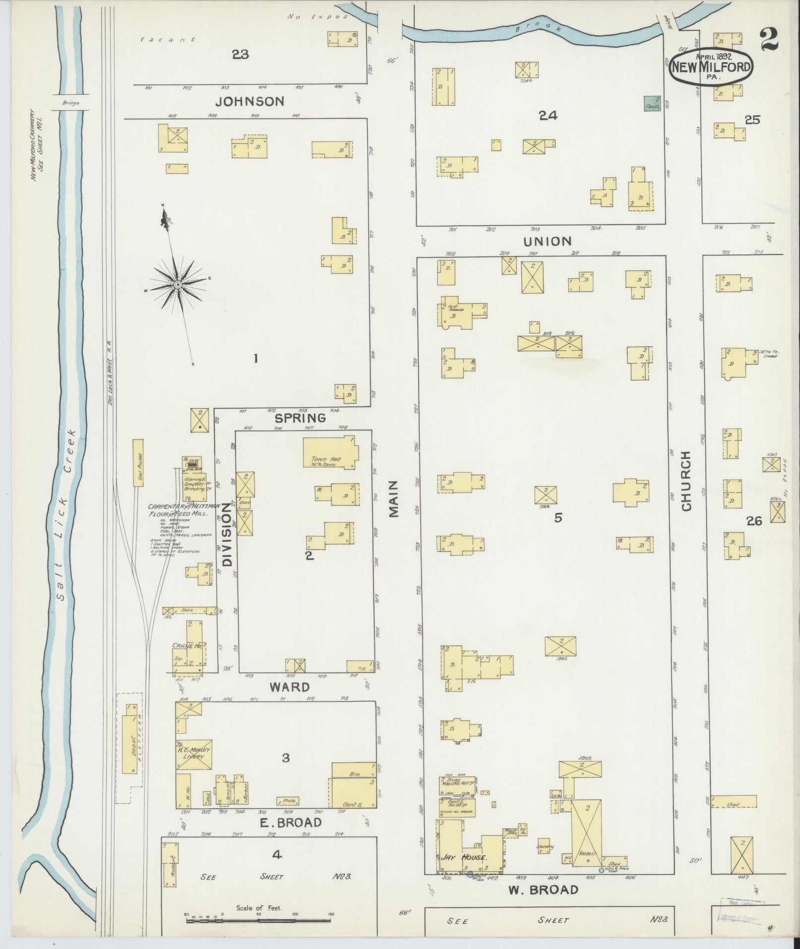 Sanborn Fire Insurance Map from New Milford, Susquehanna County, Pennsylvania (1892), Sheet #0002 - Complete Map Set gallery image, historic Sanborn map, vintage wall art, Pennsylvania Pennsylvania
