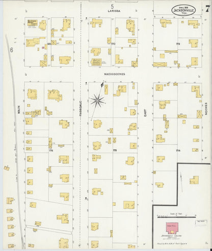 Sanborn Fire Insurance Map from Jacksonville, Cherokee County, Texas (1906), Sheet #0007 - Complete Map Set gallery image, historic Sanborn map, vintage wall art, Texas Texas