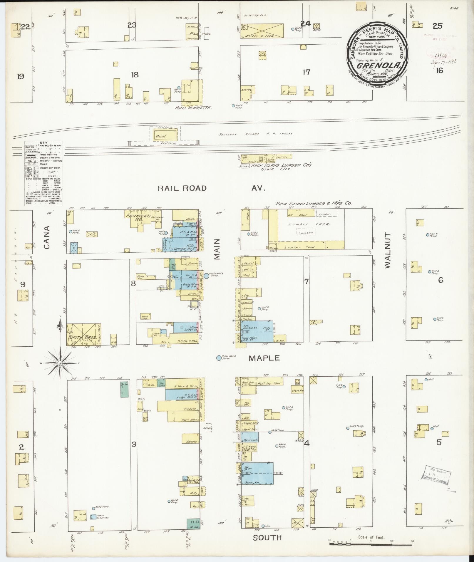 Sanborn Fire Insurance Map from Grenola, Elk County, Kansas (1893), Sheet #0001 - Historic Sanborn Fire Insurance Map Print, vintage old map wall art, antique decor, genealogy gift, Kansas Kansas map