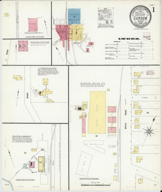 Sanborn Fire Insurance Map from Gurdon, Clark County, Arkansas (1909), Sheet #0001 - Complete Map Set gallery image, historic Sanborn map, vintage wall art, Arkansas Arkansas