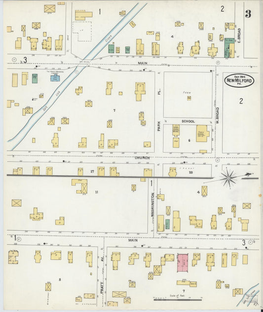Sanborn Fire Insurance Map from New Milford, Susquehanna County, Pennsylvania (1904), Sheet #0003 - Historic Sanborn Fire Insurance Map Print, vintage old map wall art, antique decor, genealogy gift, Pennsylvania Pennsylvania map