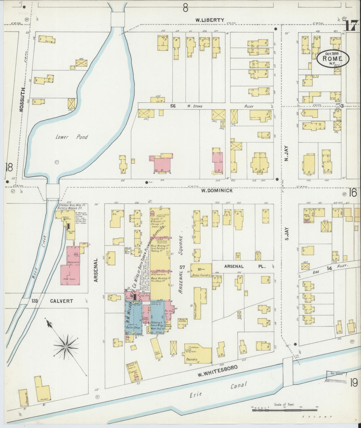 Sanborn Fire Insurance Map from Rome, Oneida County, New York (1899), Sheet #0017 - Complete Map Set gallery image, historic Sanborn map, vintage wall art, New York New York