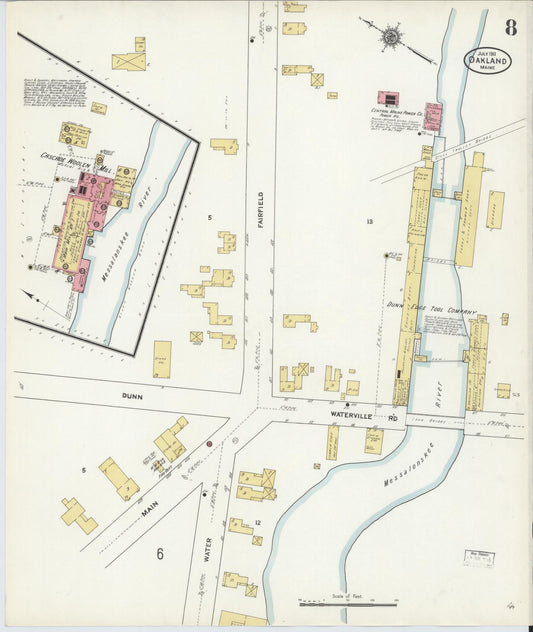Sanborn Fire Insurance Map from Oakland, Kennebec County, Maine (1911), Sheet #0008 - Historic Sanborn Fire Insurance Map Print, vintage old map wall art, antique decor, genealogy gift, Maine Maine map