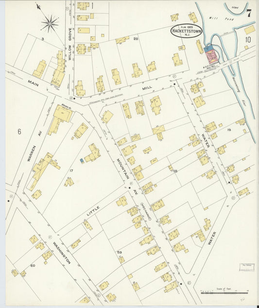 Sanborn Fire Insurance Map from Hackettstown, Warren County, New Jersey (1909), Sheet #0007 - Historic Sanborn Fire Insurance Map Print, vintage old map wall art, antique decor, genealogy gift, New Jersey New Jersey map
