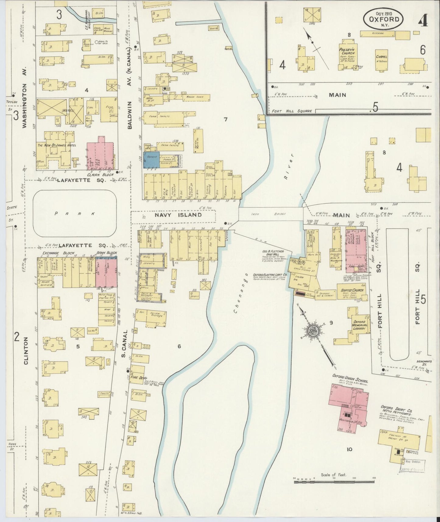 Sanborn Fire Insurance Map from Oxford, Chenango County, New York (1910), Sheet #0004 - Complete Map Set gallery image, historic Sanborn map, vintage wall art, New York New York