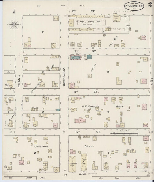 Sanborn Fire Insurance Map from Nashville, Washington County, Illinois (1886), Sheet #0002 - Historic Sanborn Fire Insurance Map Print, vintage old map wall art, antique decor, genealogy gift, Illinois Illinois map