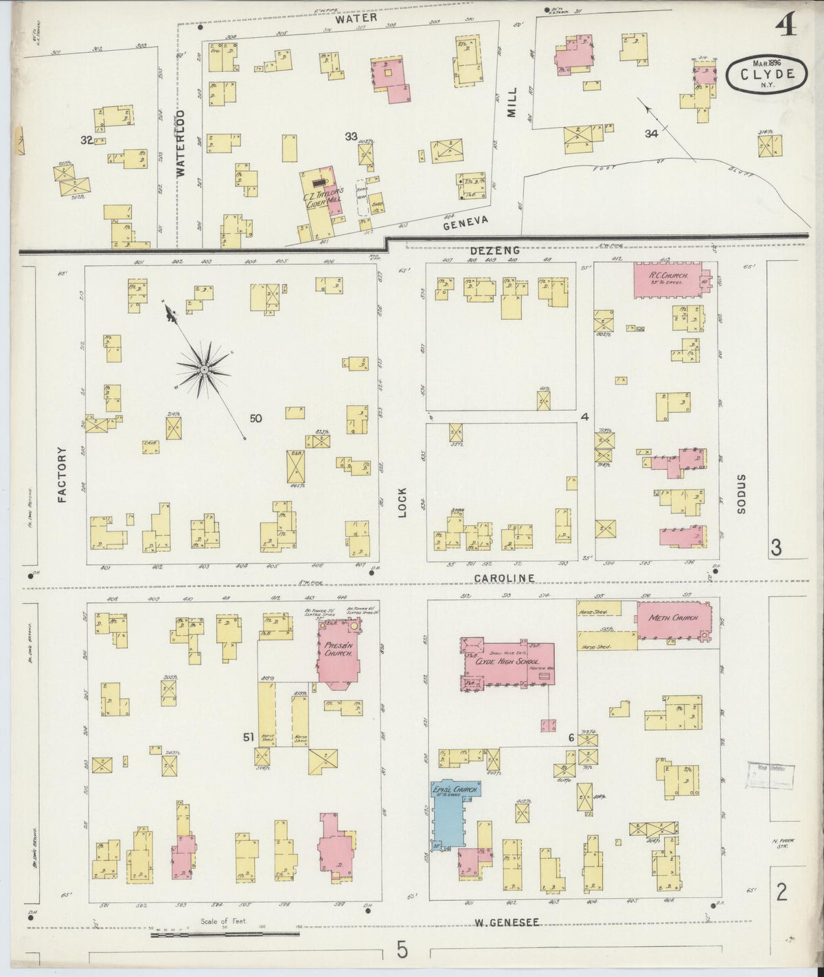 Sanborn Fire Insurance Map from Clyde, Wayne County, New York (1896), Sheet #0004 - Complete Map Set gallery image, historic Sanborn map, vintage wall art, New York New York