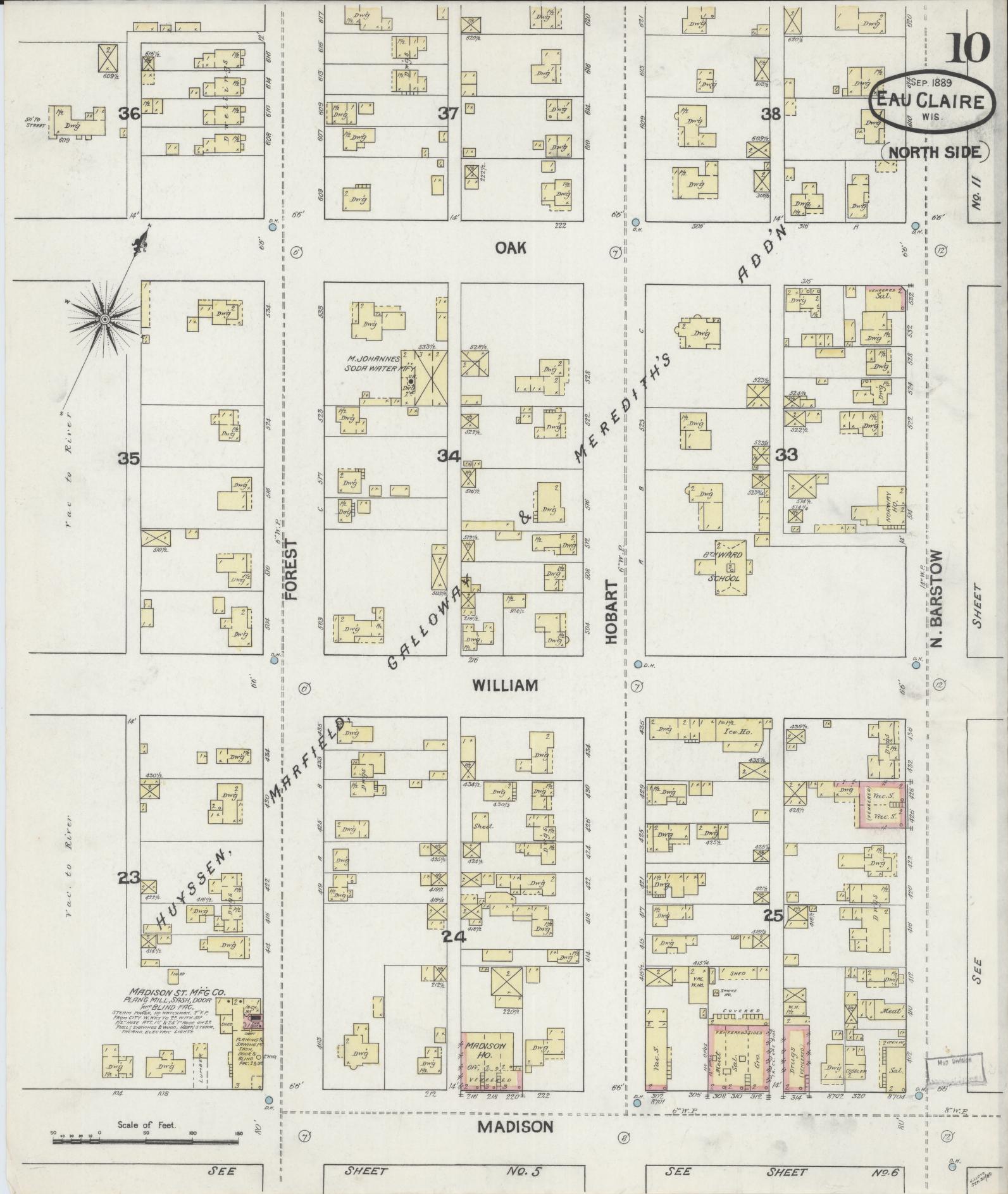 Sanborn Fire Insurance Map from Eau Claire, Eau Claire County, Wisconsin (1889), Sheet #0010 - Complete Map Set gallery image, historic Sanborn map, vintage wall art, Wisconsin Wisconsin