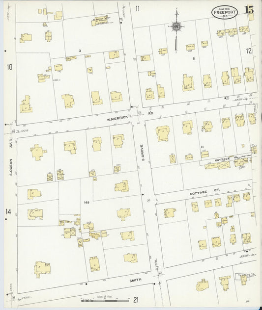 Sanborn Fire Insurance Map from Freeport, Nassau County, New York (1910), Sheet #0015 - Historic Sanborn Fire Insurance Map Print, vintage old map wall art, antique decor, genealogy gift, New York New York map