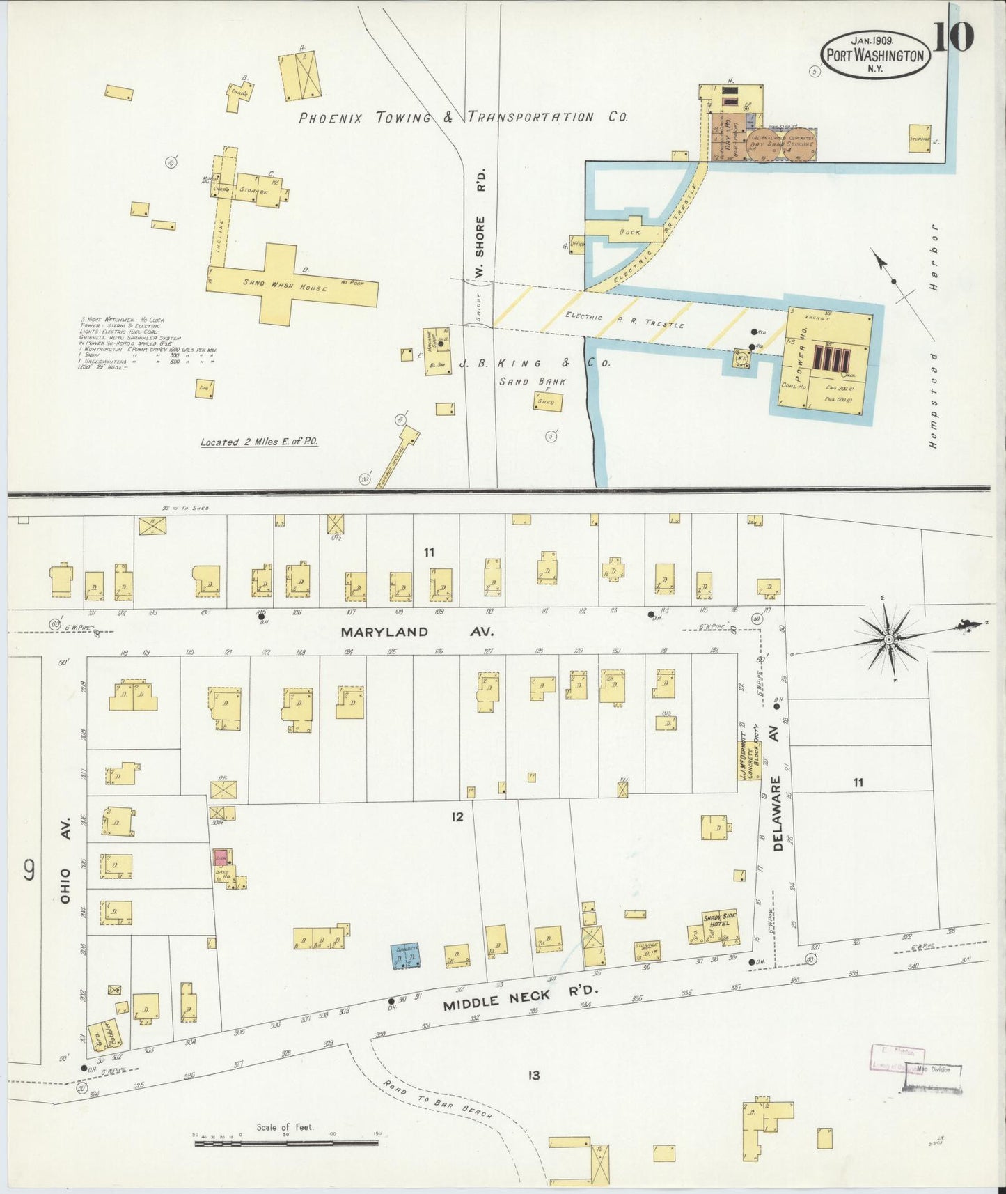 Sanborn Fire Insurance Map from Port Washington, Nassau County, New York (1909), Sheet #0010 - Historic Sanborn Fire Insurance Map Print, vintage old map wall art, antique decor, genealogy gift, New York New York map