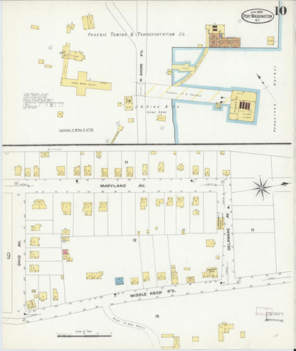 Sanborn Fire Insurance Map from Port Washington, Nassau County, New York (1909), Sheet #0010 - Historic Sanborn Fire Insurance Map Print, vintage old map wall art, antique decor, genealogy gift, New York New York map