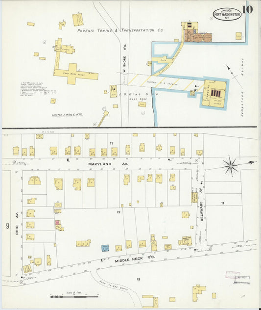 Sanborn Fire Insurance Map from Port Washington, Nassau County, New York (1909), Sheet #0010 - Historic Sanborn Fire Insurance Map Print, vintage old map wall art, antique decor, genealogy gift, New York New York map