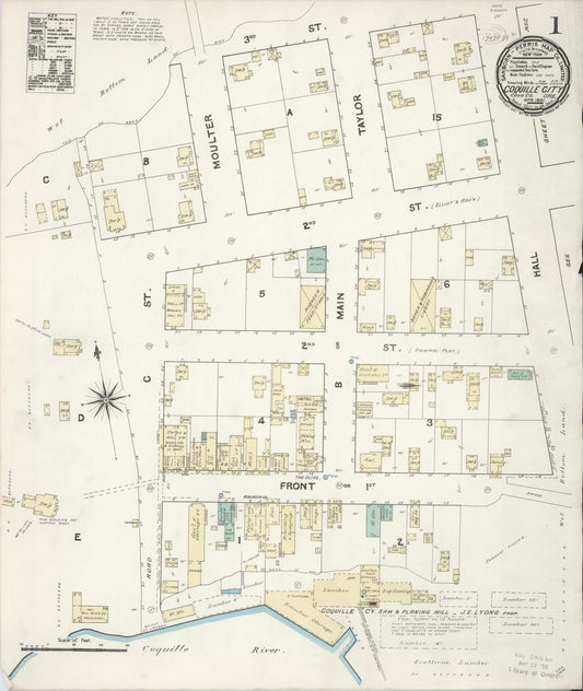 Sanborn Fire Insurance Map from Coquille, Coos County, Oregon (1891), Sheet #0001 - Complete Map Set gallery image, historic Sanborn map, vintage wall art, Oregon Oregon