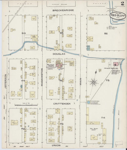 Sanborn Fire Insurance Map from Red Bluff, Tehama County, California (1886), Sheet #0002 - Complete Map Set gallery image, historic Sanborn map, vintage wall art, California California